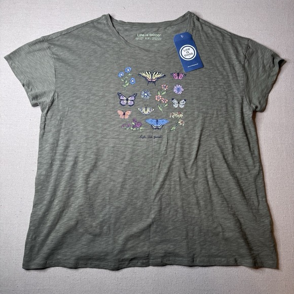 Life Is Good Graphic Tee Women's XXL Gray Butterflies Crew Neck NWT - Picture 2 of 8